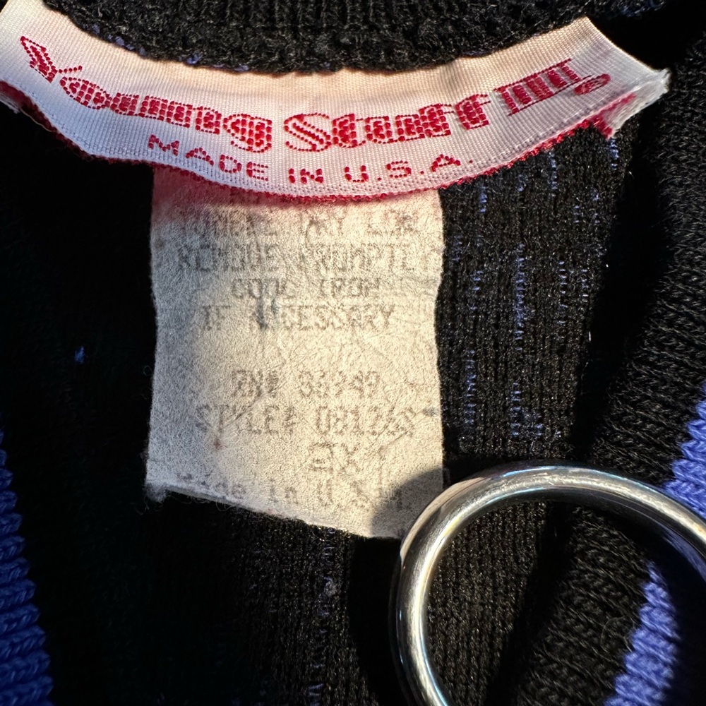 Vintage Young Stuff Geometric Deep Periwinkle Black Knit Sweater Made in USA L - Picture 3 of 9